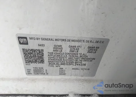 2023 GMC Terrain Fwd Sle z USA, uszkodzony, nr VIN 3GKALMEG3PL244106